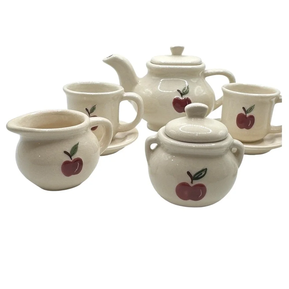 Vintage Style Miniature Apple Tea Set Ceramic Teapot Cups Saucers Creamer‎ Sugar